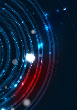 Satırları yıldız ve ışık efektleri - fütüristik daire ile karanlık uzayda parlayan renk