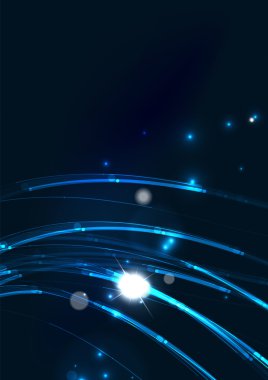 Dalga renkli parlak çizgiler yıldız ve ışık efektleri ile karanlık alanda soyut