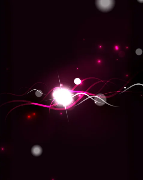 Glowing flowing waves and stars in dark space — Stock Vector