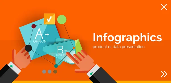 Bannière de conception plate infographique avec les mains — Image vectorielle