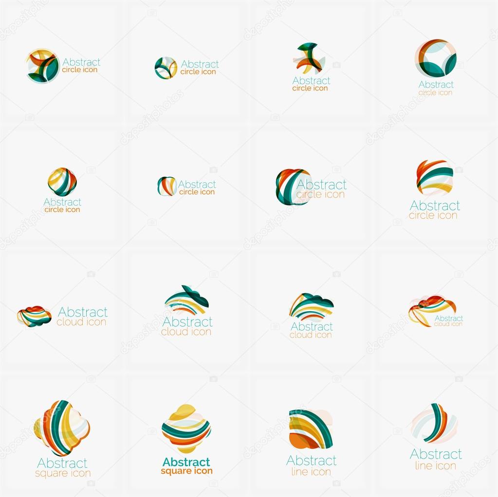Set of light abstract geometric business company logos. Clean modern design, flowing elements