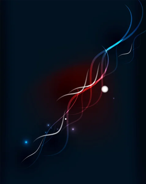 Glowing flowing waves and stars in dark space — Stock Vector