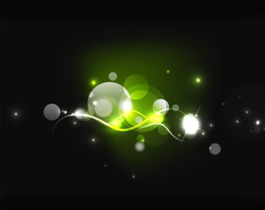 Parlak parlak kabarcıklar ve karanlık uzayda yıldız