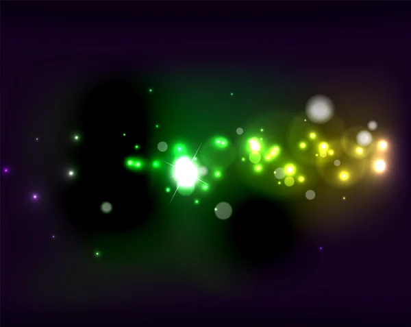 Светящиеся блестящие пузыри и звезды в темном космосе — стоковый вектор