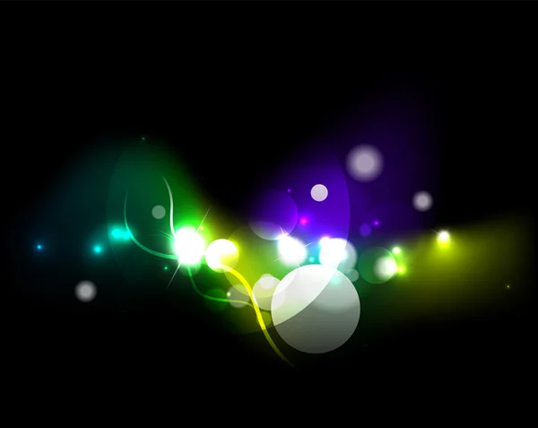 Glowing shiny bubbles and stars in dark space — Stock Vector