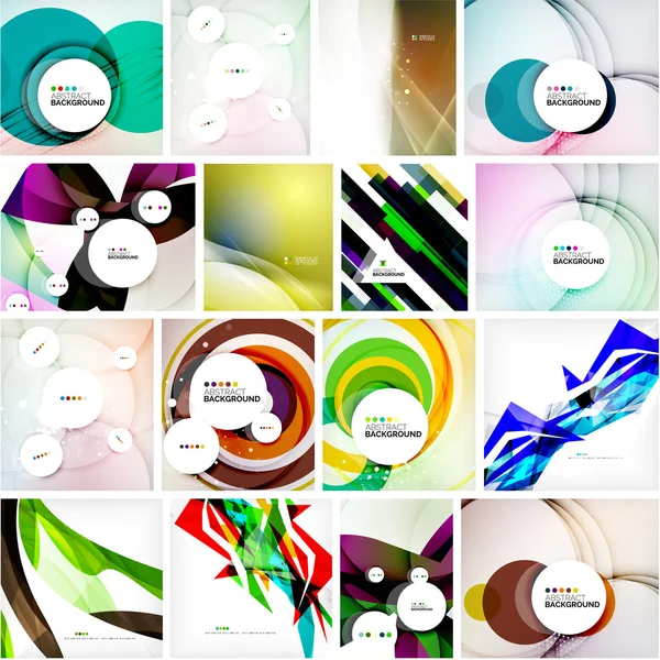 Set of abstract backgrounds. Circles, swirls and waves with copyspace for your message — Stock Vector