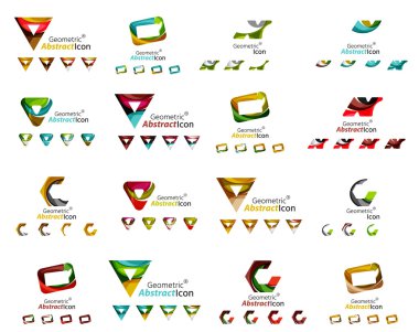 Daire veya swirls, akan dalgalı elemanları ile oluşturulan çeşitli geometrik simgeler - dikdörtgenler üçgenler kümesi kareler