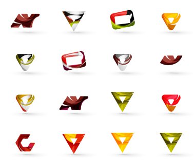 Daire veya swirls, akan dalgalı elemanları ile oluşturulan çeşitli geometrik simgeler - dikdörtgenler üçgenler kümesi kareler