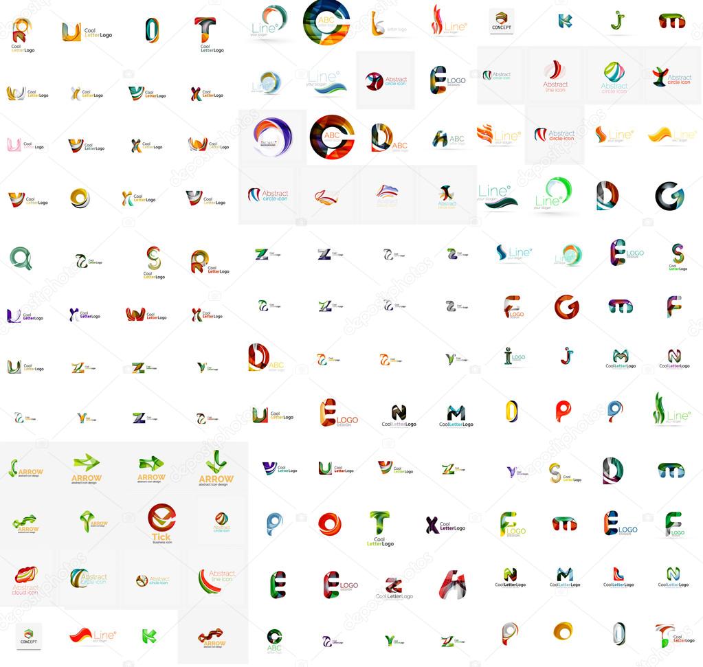 Mega set of geomeric letter company logos. Corporate business branding design elements