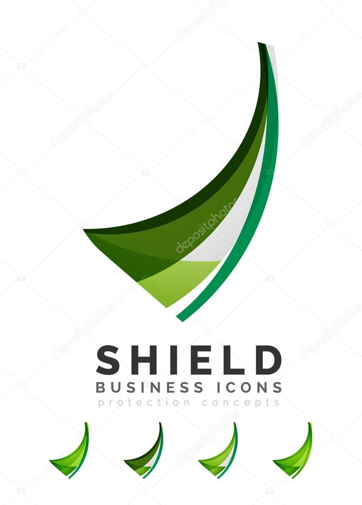 Set of protection shield logo concepts. Color flowing wave design icons on white