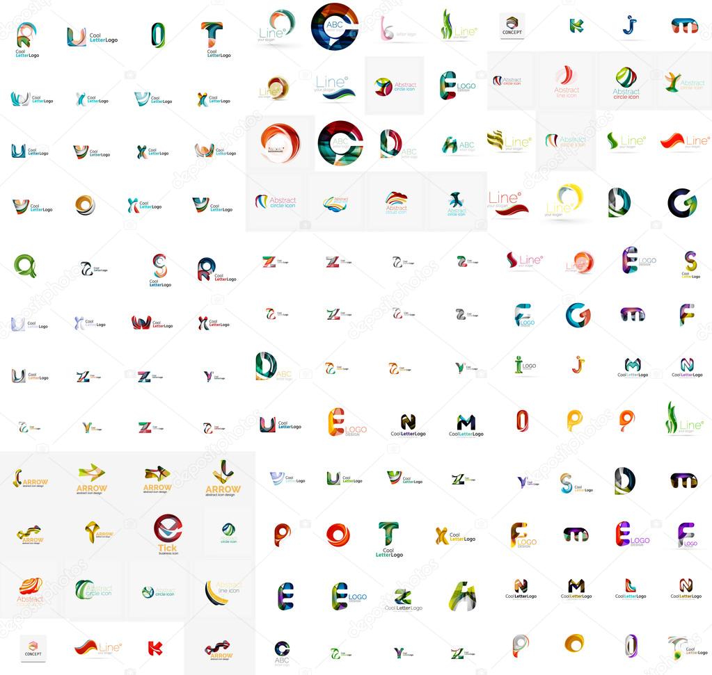 Mega set of geomeric letter company logos. Corporate business branding design elements. Vector illustration