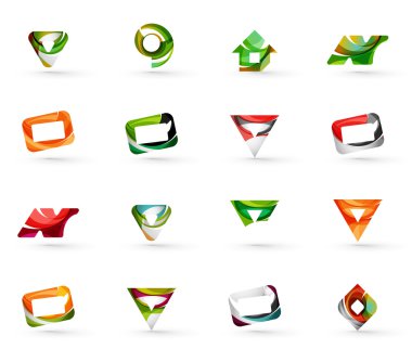 Daire veya swirls, akan dalgalı elemanları ile oluşturulan çeşitli geometrik simgeler - dikdörtgenler üçgenler kümesi kareler