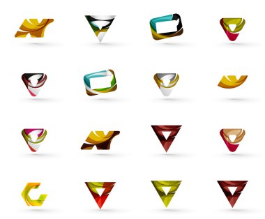 Daire veya swirls, akan dalgalı elemanları ile oluşturulan çeşitli geometrik simgeler - dikdörtgenler üçgenler kümesi kareler