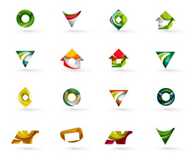 Daire veya swirls, akan dalgalı elemanları ile oluşturulan çeşitli geometrik simgeler - dikdörtgenler üçgenler kümesi kareler