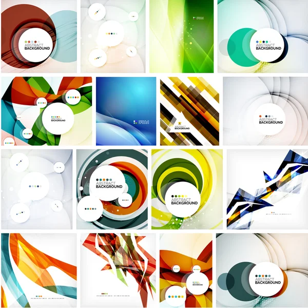 Set of abstract backgrounds. Circles, swirls and waves with copyspace for your message — Stock Vector
