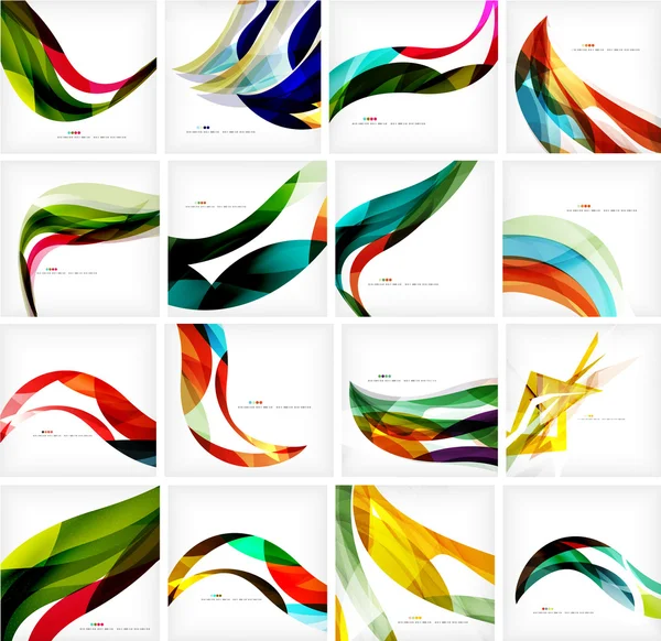 Set of colorful flowing motion abstract backgrounds. Smooth futuristic wave layouts — Stock Vector