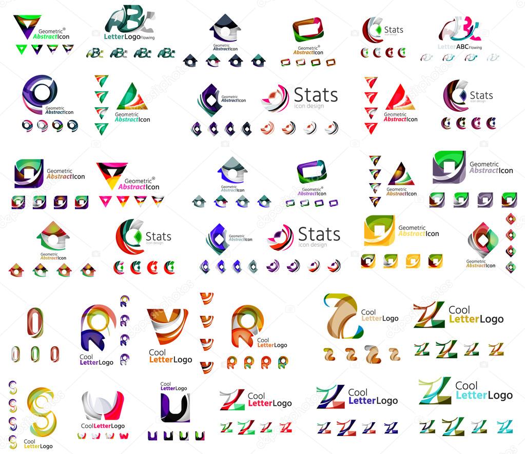 Mega set of geomeric company logos. Corporate business branding design elements