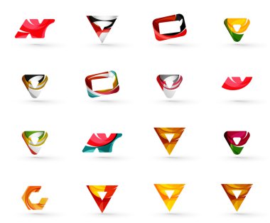 Daire veya swirls, akan dalgalı elemanları ile oluşturulan çeşitli geometrik simgeler - dikdörtgenler üçgenler kümesi kareler