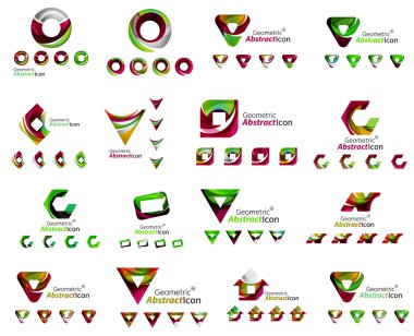Daire veya swirls, akan dalgalı elemanları ile oluşturulan çeşitli geometrik simgeler - dikdörtgenler üçgenler kümesi kareler