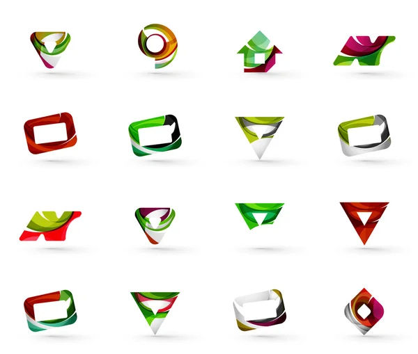 Conjunto de varios iconos geométricos - rectángulos triángulos cuadrados círculos o remolinos, creados con elementos ondulados que fluyen — Archivo Imágenes Vectoriales