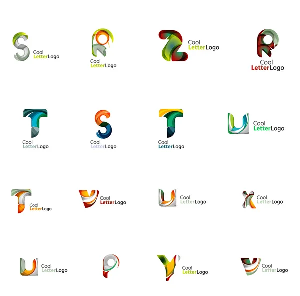 重なり合う流れる図形で作成したカラフルな抽象文字ロゴのセットです。任意のアイデアは、白で隔離のための普遍的なビジネス アイコン — ストックベクタ