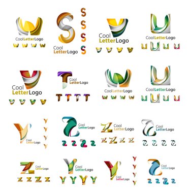 Renkli soyut mektup kurumsal logolar akan şekiller üst üste ile oluşturulan dizi. Herhangi bir fikir üzerinde beyaz izole için evrensel iş ikonları/simgeleri