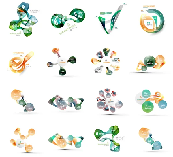 Conjunto de varios iconos geométricos - rectángulos triángulos cuadrados círculos o remolinos, creados con elementos ondulados que fluyen — Vector de stock