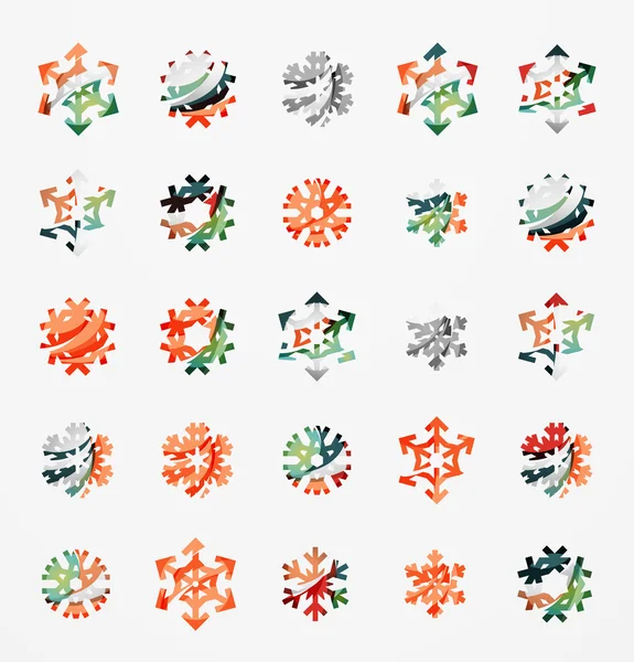 Set of abstract colorful snowflake logo icons, winter concepts, clean modern geometric design — Stock Vector