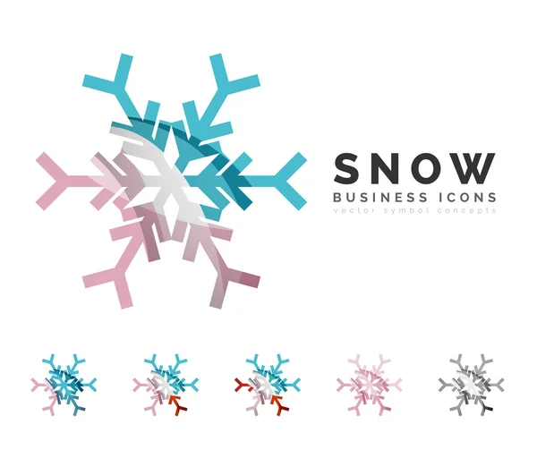 Set van abstracte kleurrijke sneeuwvlok logo iconen, winter concepten, schoon moderne geometrisch ontwerp — Stockvector