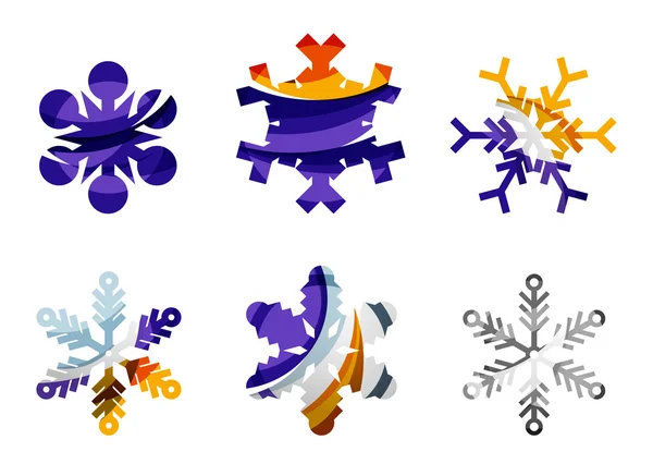 Set of abstract colorful snowflake logo icons, winter concepts, clean modern geometric design — Stock Vector