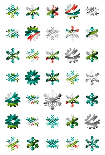 Set of abstract colorful snowflake logo icons, winter concepts, clean modern geometric design — Stock Vector