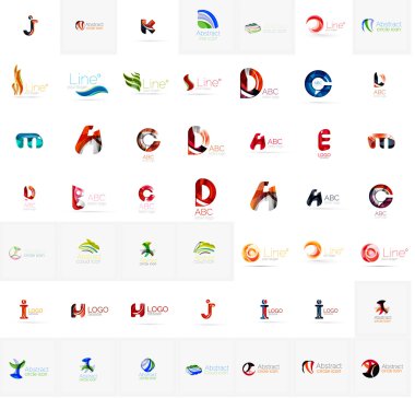 Büyük kurumsal şirketin logosu koleksiyonu. Evrensel simgesi için çeşitli fikirler seti