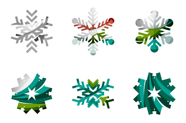 Set of abstract colorful snowflake logo icons, winter concepts, clean modern geometric design — Stock Vector