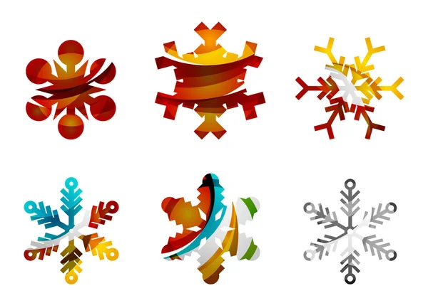 Set of abstract colorful snowflake logo icons, winter concepts, clean modern geometric design — Stock Vector