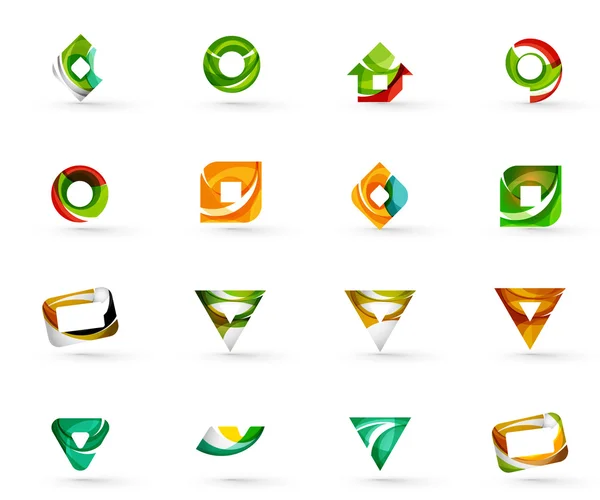 Set of various geometric icons -  rectangles triangles squares circles or swirls, created with flowing wavy elements — Stock Vector