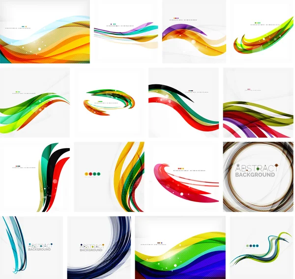 Ensemble de milieux abstraits. Cercles, tourbillons et vagues avec copyspace pour votre message — Image vectorielle
