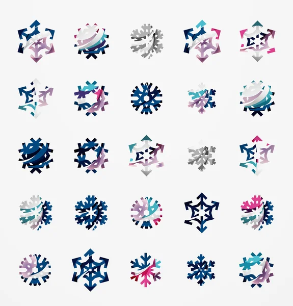 Conjunto de iconos de logotipo de copo de nieve de colores abstractos, conceptos de invierno, diseño geométrico moderno limpio — Vector de stock