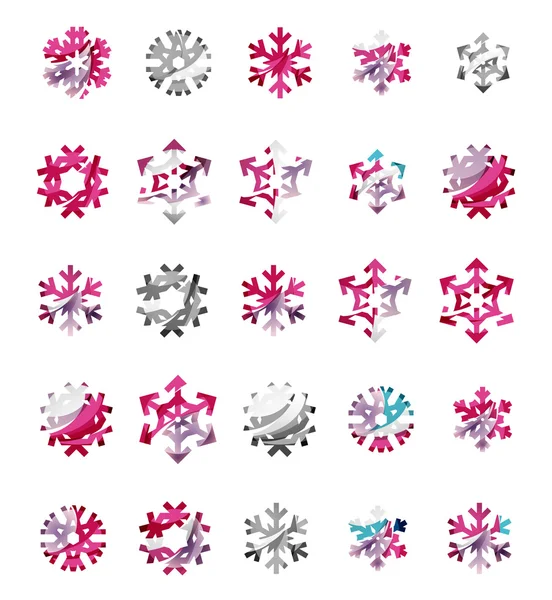 Set van abstracte kleurrijke sneeuwvlok logo iconen, winter concepten, schoon moderne geometrisch ontwerp — Stockvector