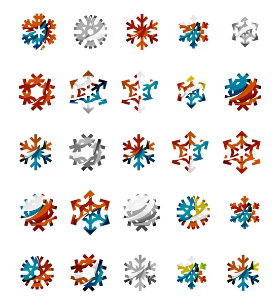 Set of abstract colorful snowflake logo icons, winter concepts, clean modern geometric design — Stock Vector
