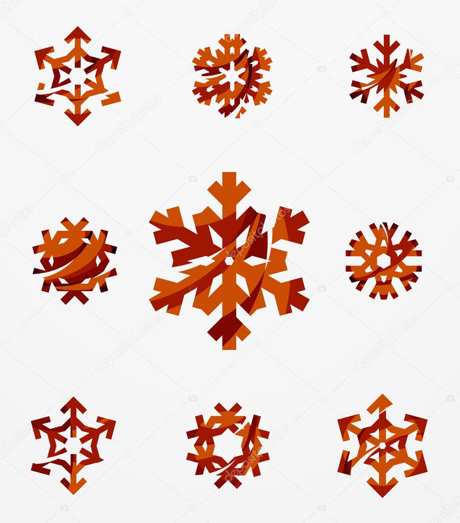 Set of abstract colorful snowflake logo icons, winter concepts, clean modern geometric design. Created with transparent abstract lines