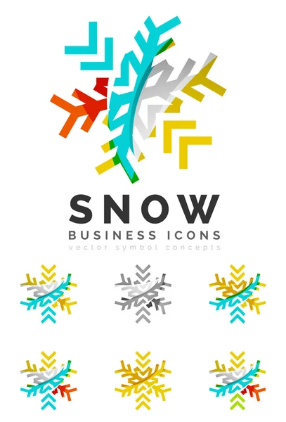 Set van abstracte kleurrijke sneeuwvlok logo iconen — Stockvector