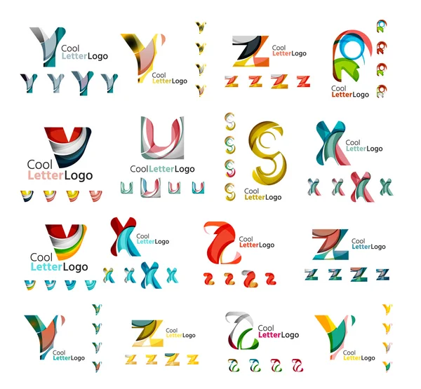 Set of colorful abstract letter corporate logos created with overlapping flowing shapes. Universal business icons for any idea isolated on white — Stock Vector