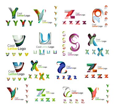 Renkli soyut mektup kurumsal logolar akan şekiller üst üste ile oluşturulan dizi. Herhangi bir fikir üzerinde beyaz izole için evrensel iş ikonları/simgeleri