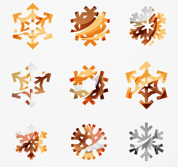 Set of abstract colorful snowflake logo icons, winter concepts, clean modern geometric design — Stock Vector