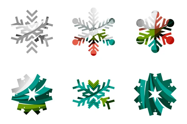 Набор абстрактных красочных значков логотипа снежинки, зимние концепции, чистый современный геометрический дизайн — стоковый вектор
