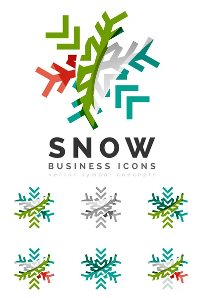 集抽象多彩雪花标志图标、 冬天概念、 清洁的现代几何设计 — 图库矢量图片