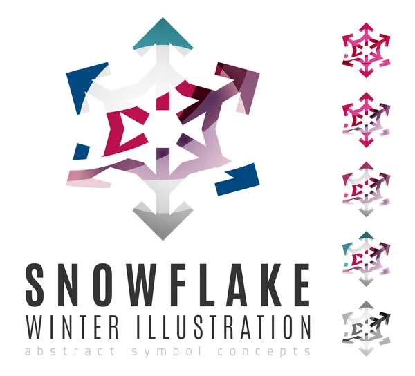 Dizi soyut renkli kar tanesi logo simgeler, kış kavramları, temiz modern geometrik tasarım — Stok Vektör