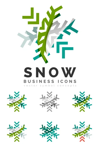 Conjunto de iconos de logotipo de copo de nieve de colores abstractos, conceptos de invierno, diseño geométrico moderno limpio — Archivo Imágenes Vectoriales