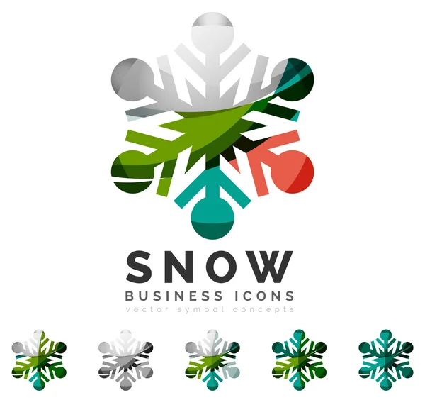 Набор абстрактных красочных значков логотипа снежинки, зимние концепции, чистый современный геометрический дизайн — стоковый вектор