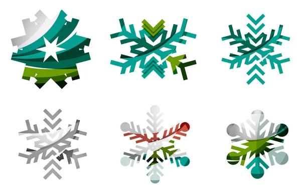 Set of abstract colorful snowflake logo icons, winter concepts, clean modern geometric design — Stock Vector